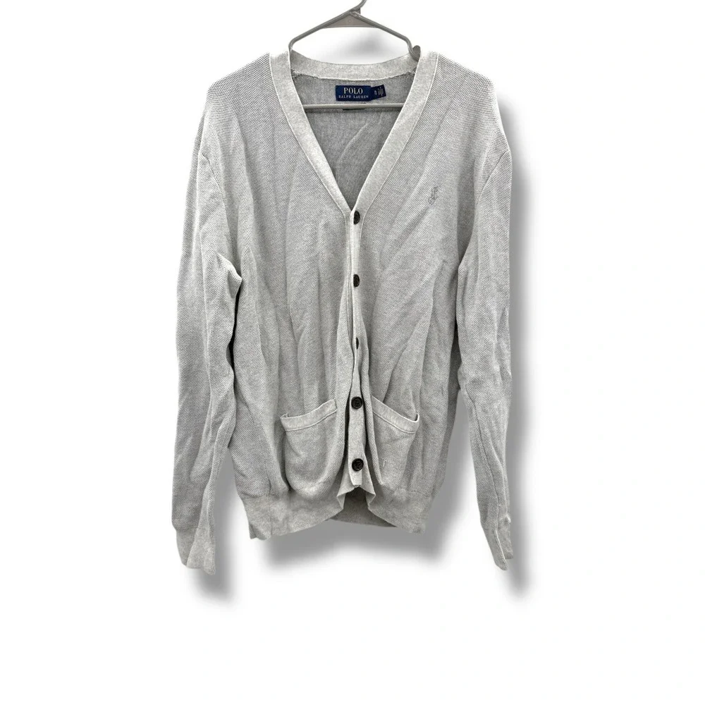 Polo Ralph Lauren Men's Pima‎ Cotton Cardigan Sweater Light Gray XL